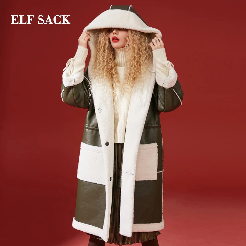 ELFSACK зимняя Новинка теплая Женская куртка из искусственного меха длинное женское