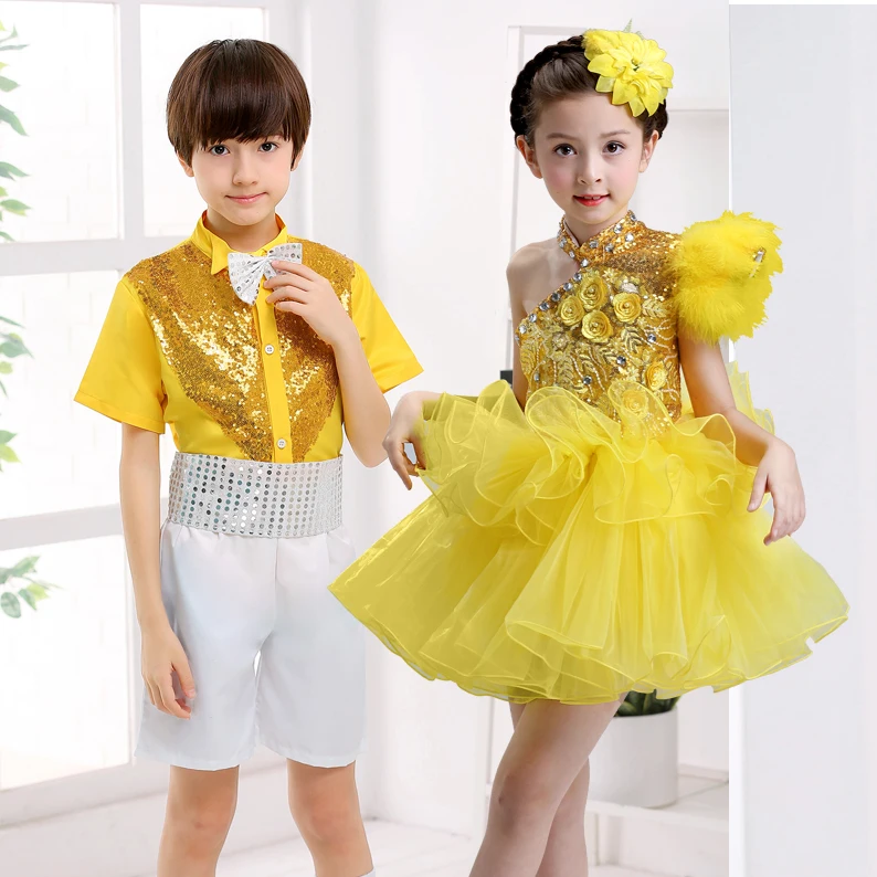 The new preferential girl child princess dress costume choral service schoolchildren stage clothes and dance sequined tutu skirt |