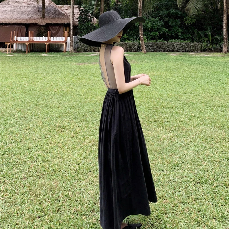 Женское винтажное платье-трапеция элегантное однотонное черное платье до