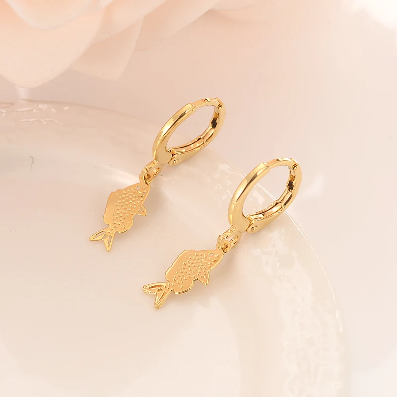 Dubai gold jewelry earrings enamel fish hook drop holiday for summer women Mom kids Gifts | Украшения и аксессуары