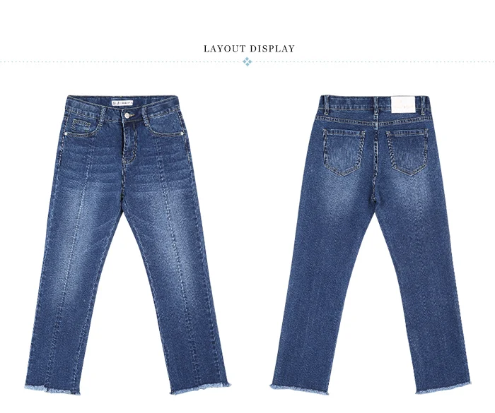 LEIJIJEANS, Новинка осени, с кисточками, средний синий цвет, высокая талия, длина по щиколотку размера плюс, L, отбеленные, тонкие, прямые джинсы для женщин, деним, 7164