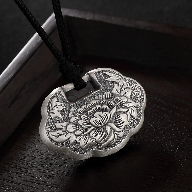 

Silver Peony Restoring Ancient Ways The Best Lock Pendant Matte High-grade Joker Ms Sterling Silver Pendant Wholesale
