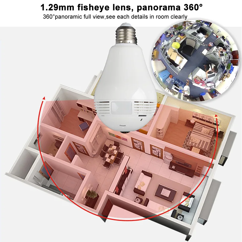 Лампочка Беспроводная ip камера наблюдения HD 960 P P2P рыбий глаз 360 градусов - Фото №1