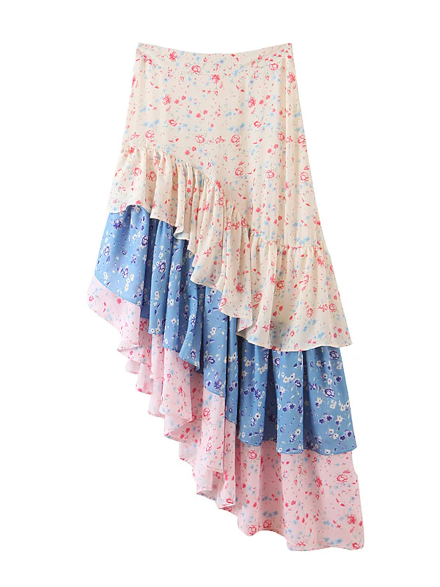 skirt Lisette, юбка с цветочным рисунком, женская летняя, винтажная, асимметричная, с оборками, высокая талия, длинные юбки, Пляжное, в стиле бохо, Винтаж, юбка макси - Цвет: skirt