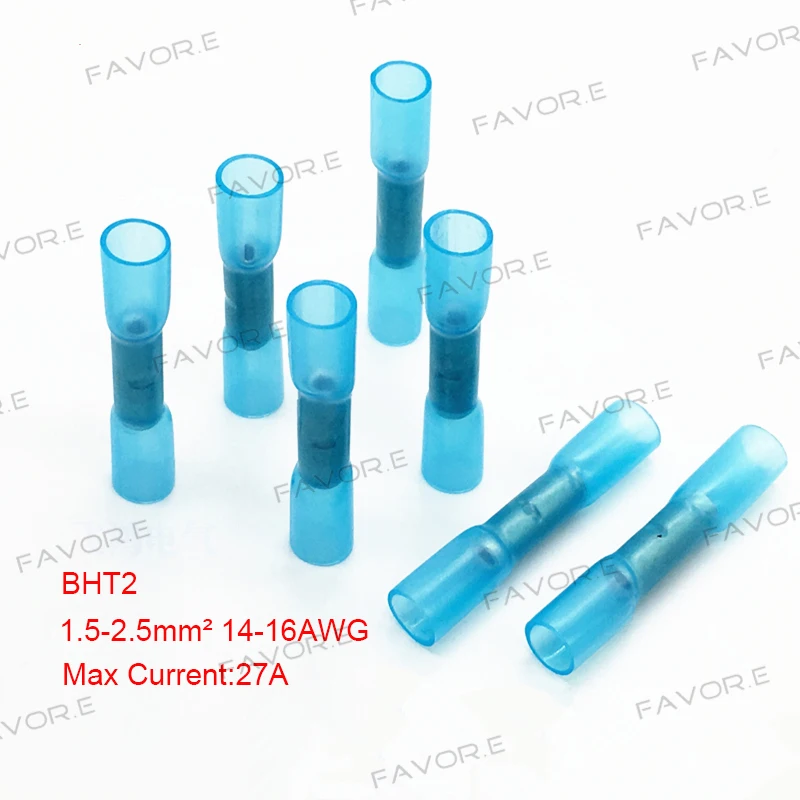 Термоусадочные обжимные клеммы, 20 шт./лот, водонепроницаемые разъемы для электрического кабеля BHT2 1,5-2, 5 мм2, синий 14-16AWG 27A