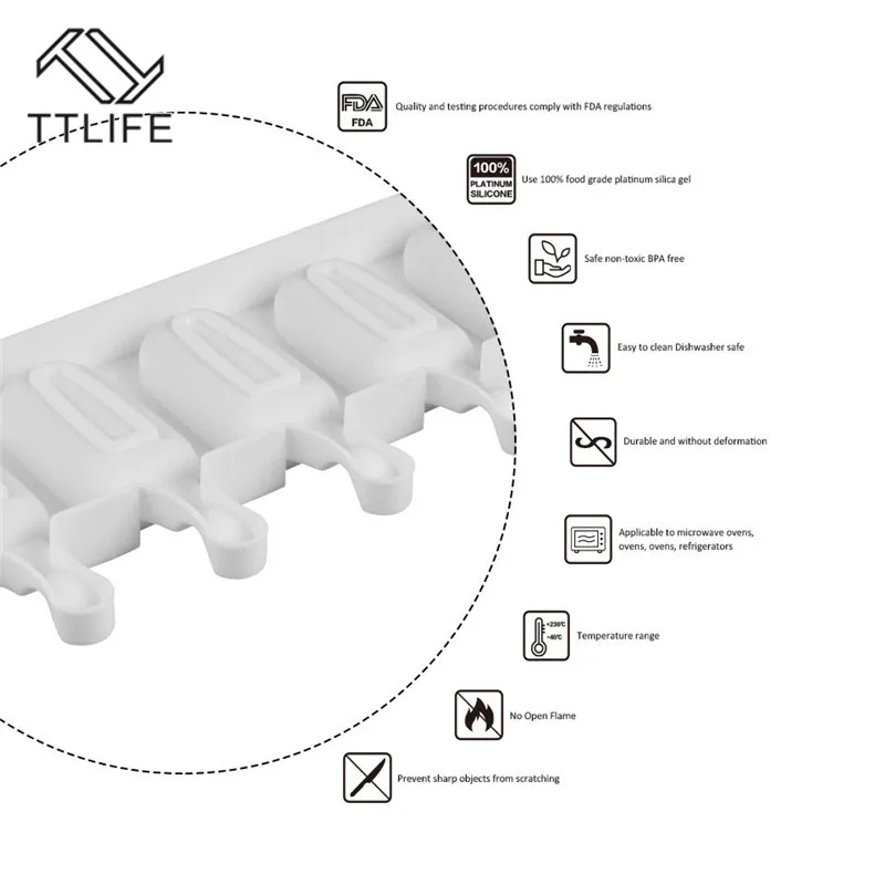 Форма для мороженого TTLIFE 8 ячеек Платиновый силикон толстый материал сделай сам