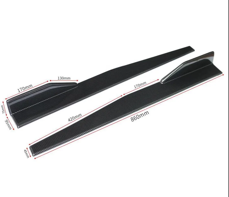 2PC UNIVERSAL CARBON LOOK SIDE SKIRT ROCKER SPLITTERS WINGLET DIFFUSER 860*95*75mm(34&quotx3.7&quotx3&quot) | Front Skirt