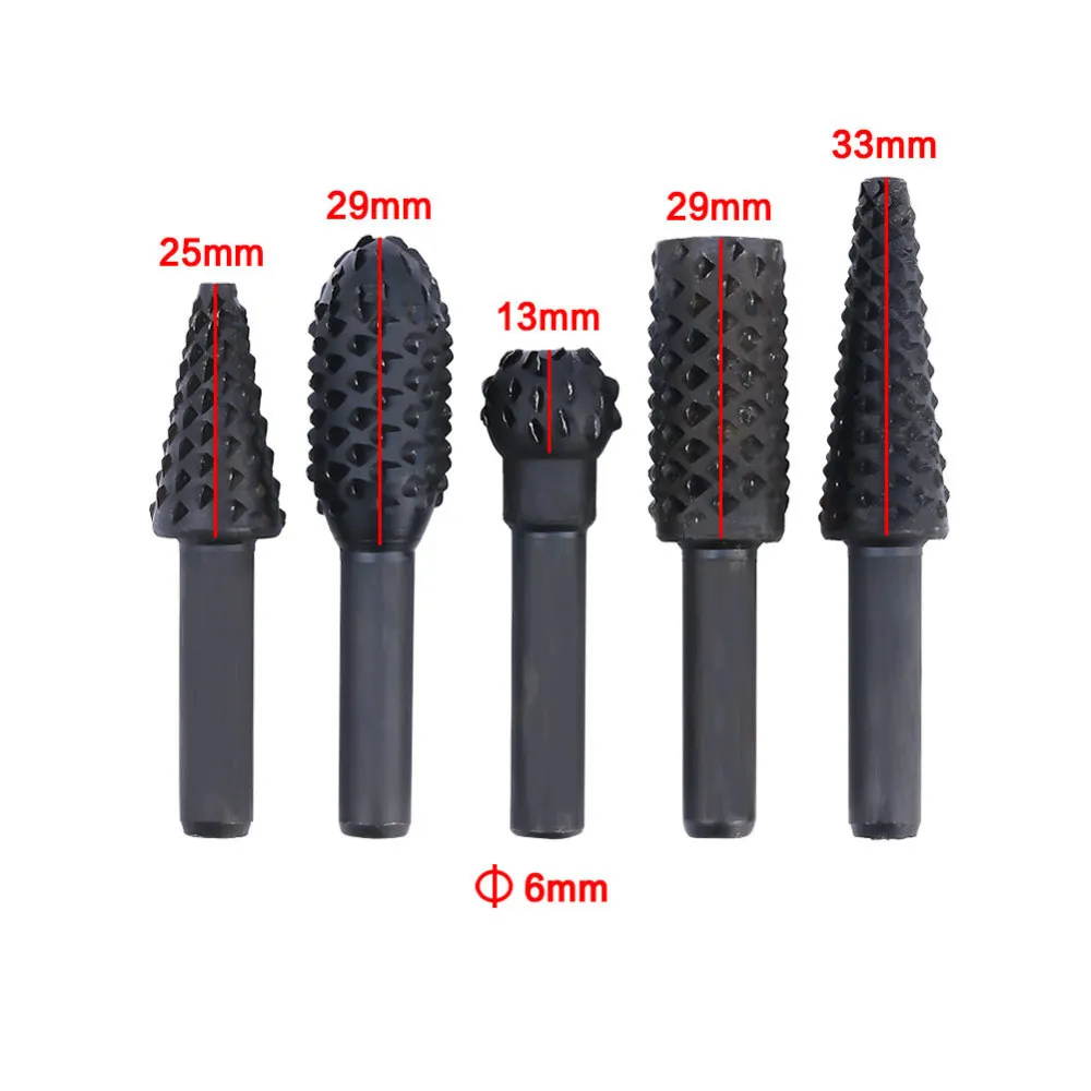 

5pcs Rasp File Drill Bits Rasp Set Drill Grinder Drill Rasp For Woodworking Carving Tool Round Shank Rotary Burr Set