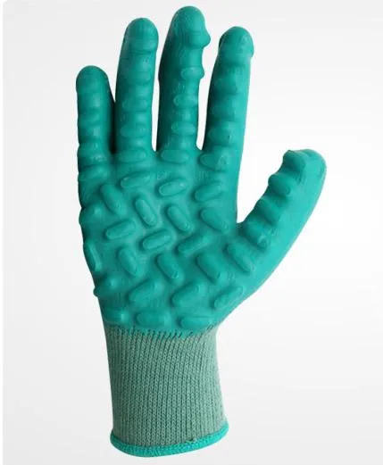 

Free shipping hot selling two pairs green anti-shocked /anti-quate safety protecting latex enforced working gloves heavy works