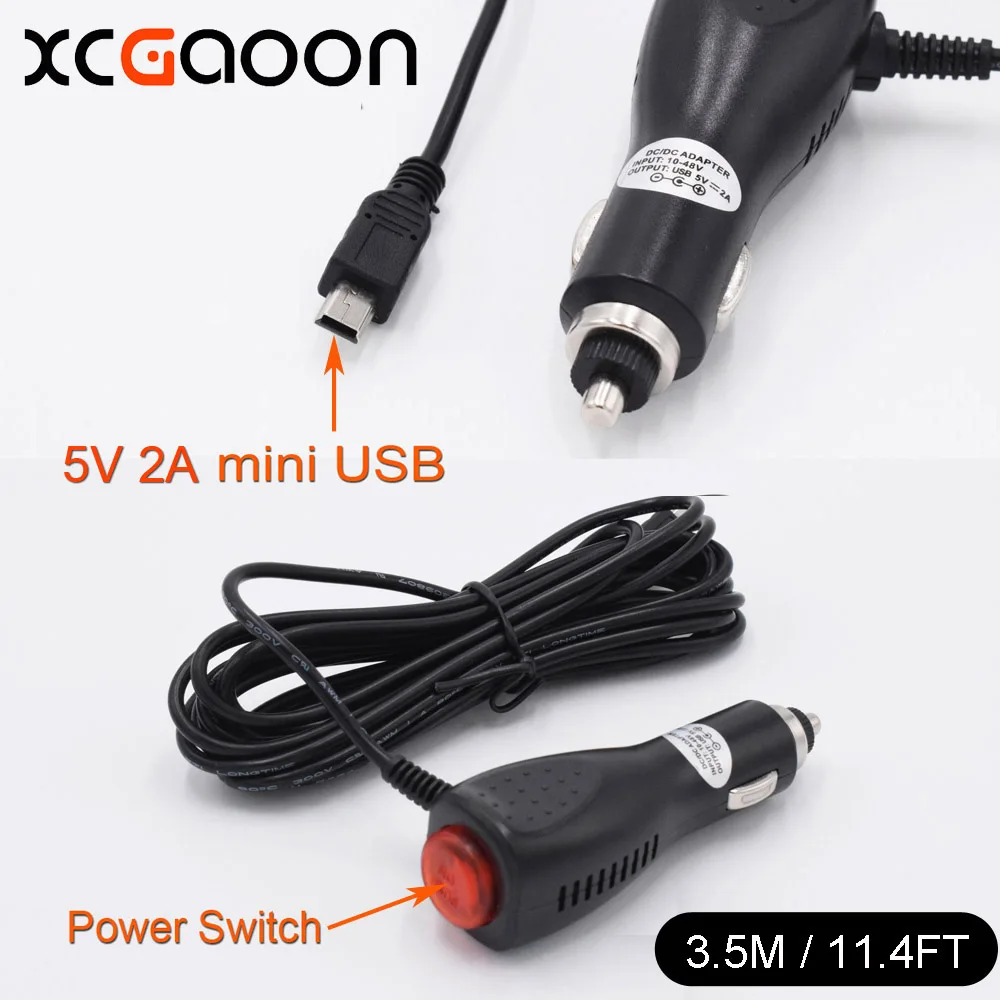 

XCGaoon mini USB Straight Car Charger Adapter for Car DVR Camera / GPS / Pad input DC 12V - 24V Output 5V 2A Length 3.5m 11.4ft