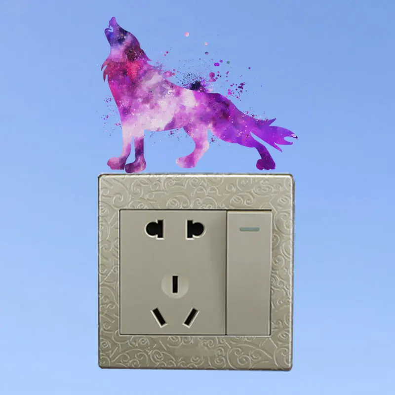 YOJA Elegant Purple Watercolor Halo Wolf Pattern Kids Room Bedroom Home Decor PVC Coloured Wall Sticker Switch Decals 8SS1048 | Дом и сад