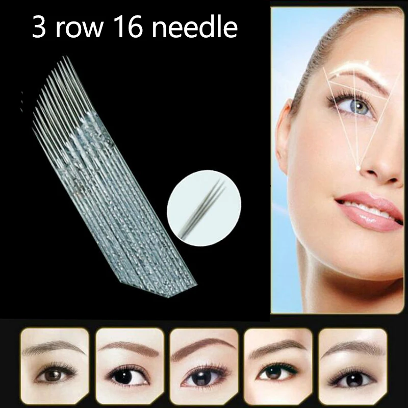 

3 rows 16 needles Permanent Makeup Eyebrow Tattoo Blades Microblading 3 line 16 Pins Needle For Embroidery Manual Tattoo Pen