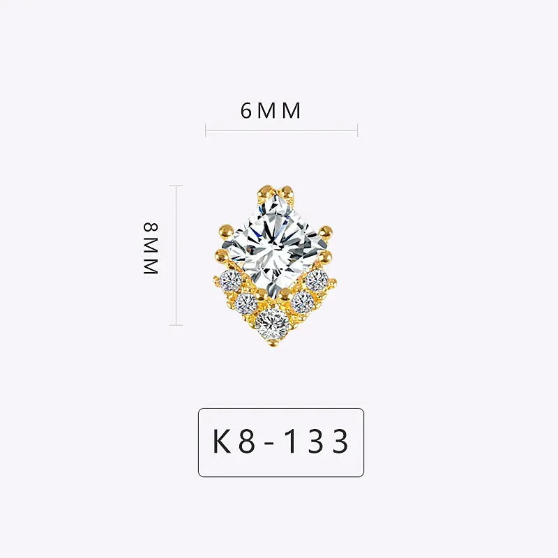 K8-133 5 шт./партия, сплав, циркон, украшение для ногтей, роскошный циркон, кристалл, череп со стразами/Сердце/бант, украшения для ногтей, высокий уровень, талисманы для ногтей - Цвет: K8-133