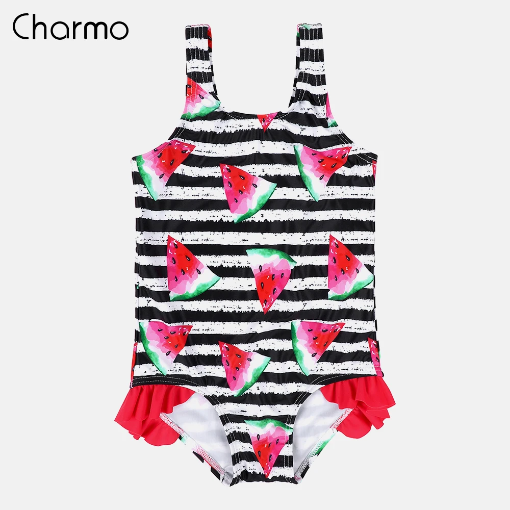 Charmo/цельные купальники для маленьких девочек купальный костюм в полоску с