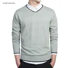 Бренд Varsanol, хлопковый свитер, пуловер для мужчин, v-образный вырез, Повседневный свитер с длинным рукавом, подходит для вязания, однотонная одежда, новая осенняя M-3XL