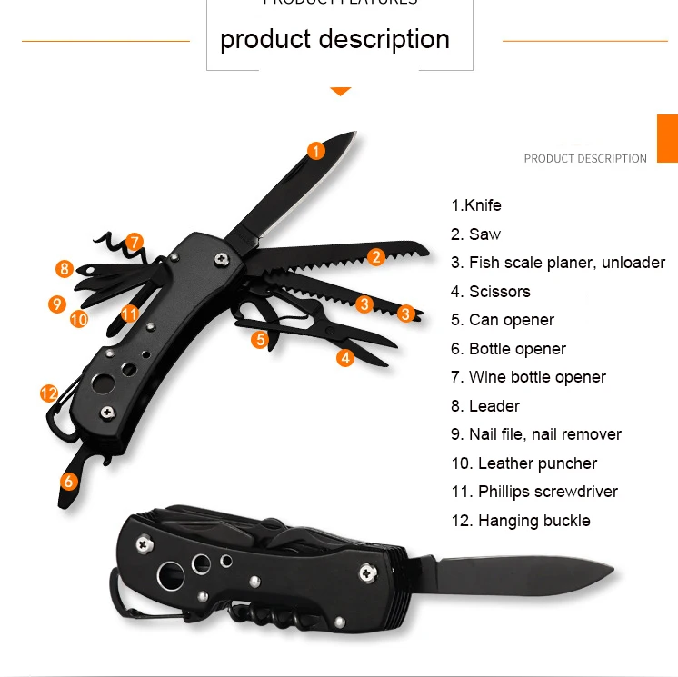 12 in 1 Outdoor Mini Key Ring Pocket Folding knife Survival Camping Fishing Huntsman Knives scissor Multifunction tools | Инструменты