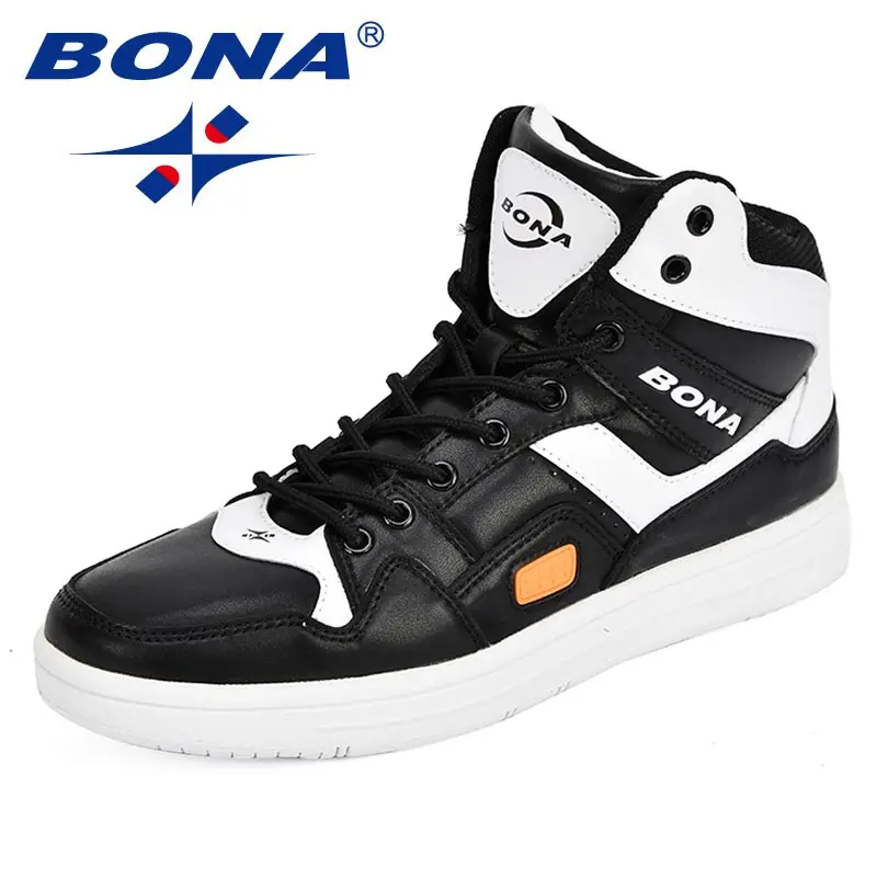 WHITE BLACK BONA/Мужская обувь для скейтбординга; Мужская Брендовая обувь для влюбленных; спортивная обувь на плоской подошве для прогулок; уличная спортивная обувь; модные удобные трендовые кроссовки - Цвет: WHITE BLACK