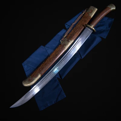 Dark brown Дамасский острый сложенный стальной острый палисандр цветок FUCHI китайский меч Китайский меч ручной работы династии Цин битва дао - Цвет: Dark brown