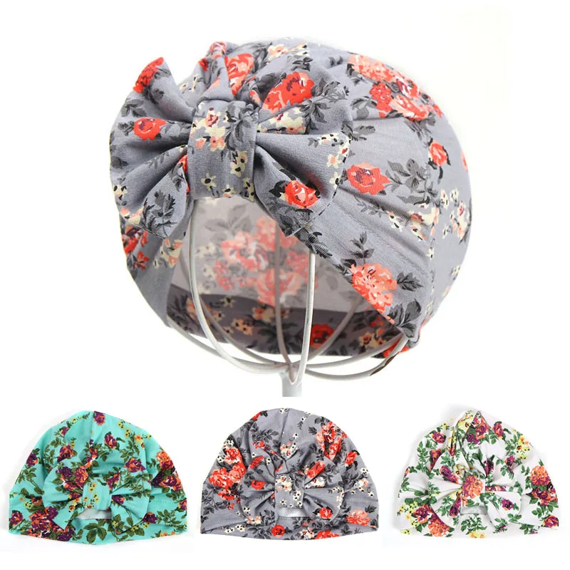 1 шт. детская хлопковая шапка с бантом и цветочным принтом | Детская одежда обувь