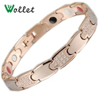 wollet jewelry tungsten magnetic bracelet for men women germanium infrared magnet ion tourmaline 5 in 1 gold rose gold color