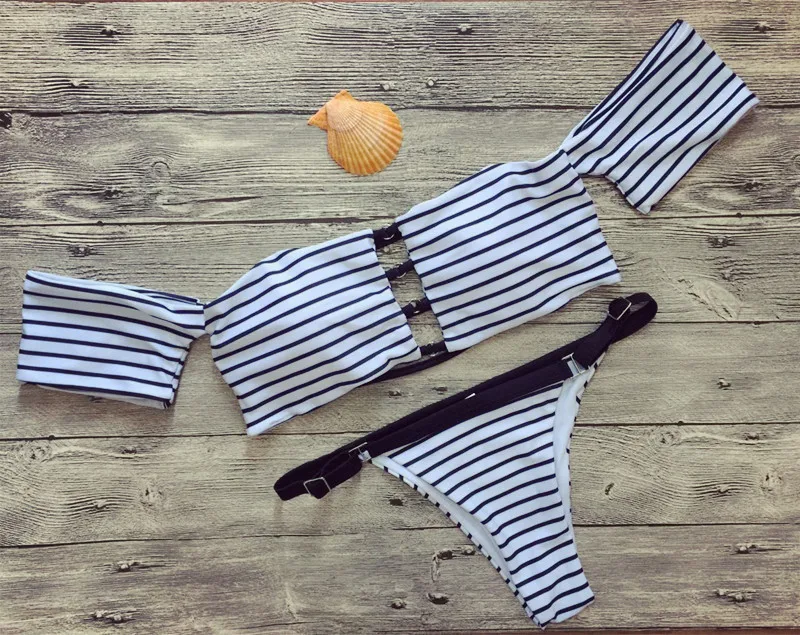 BOKONI New Arrivals sexy women's swimming suit thong striped swimwear bandeau swimsuit bather biquini femme |