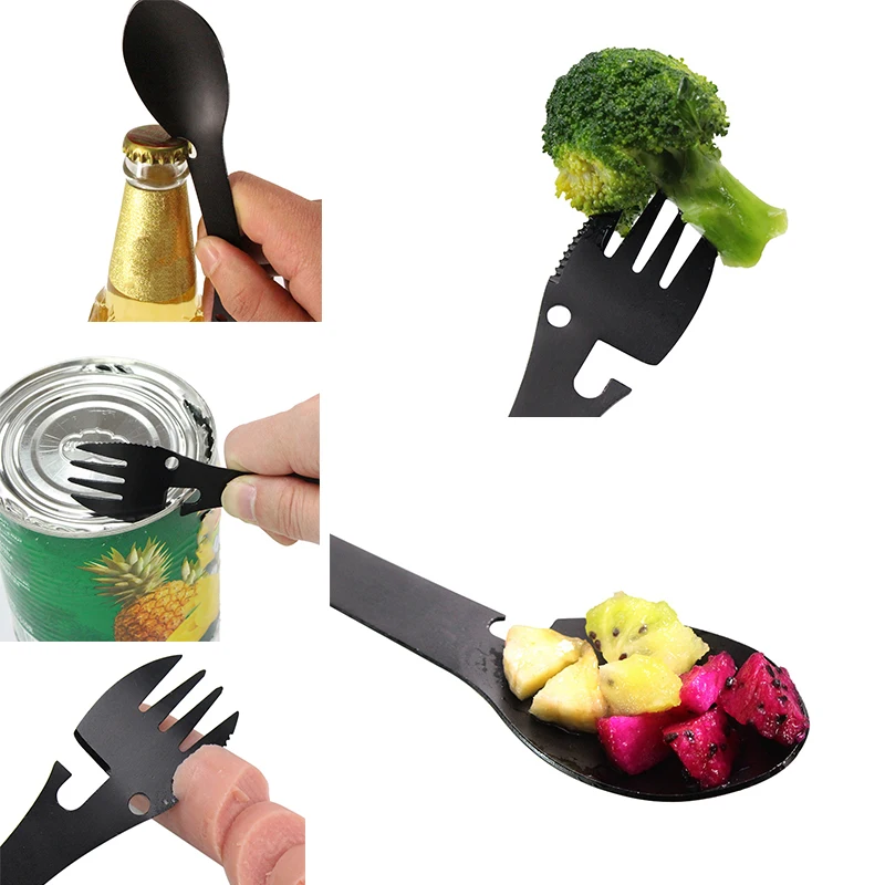 Многофункциональный титановый Spork с открывалкой для бутылок легкий эко-ложки вилка для путешествий кемпинга с чехол для хранения и B