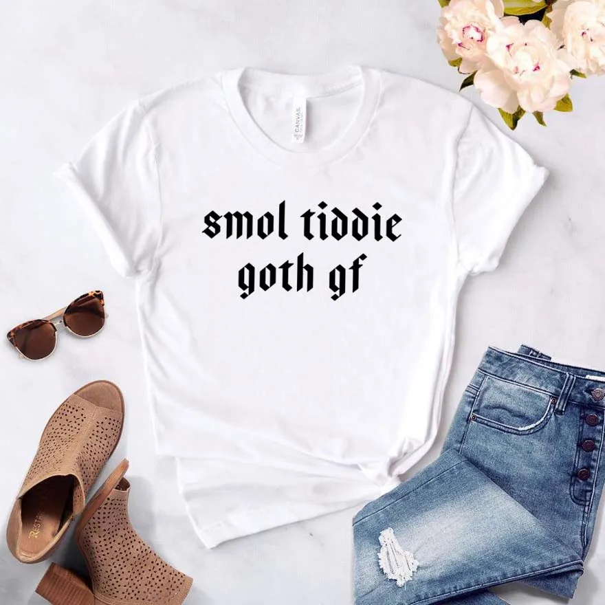 Smol Tiddie гот Gf для женщин хлoпкoвaя пoвсeднeвнaя забавная футболка маленькой леди