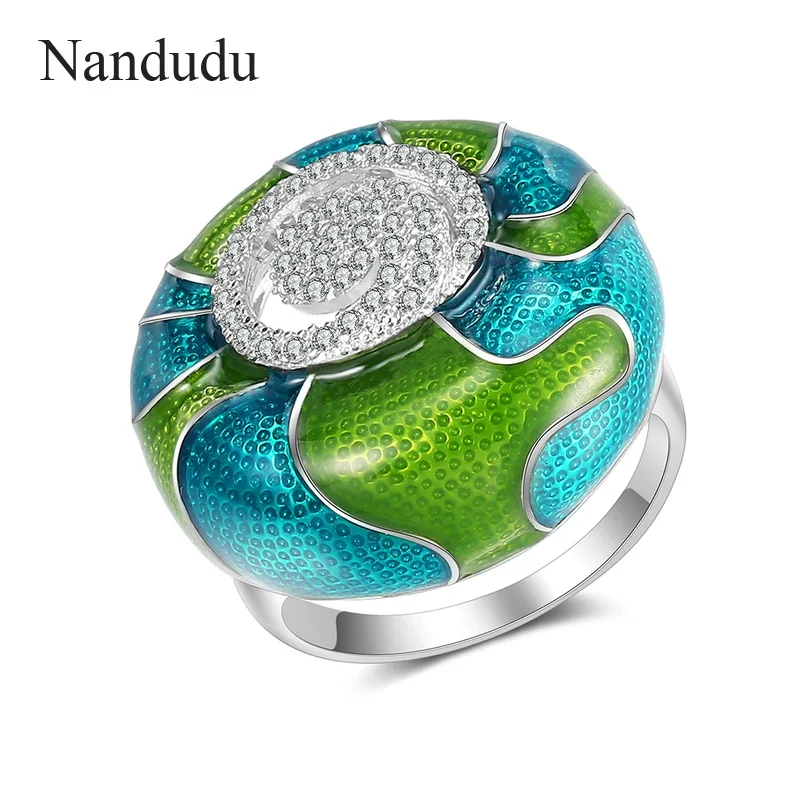Nandudu, цветные глазурные серьги для женщин, девушек, эмаль, цветок, белый кубический циркон, камень, серьги-гвоздики, модное ювелирное изделие CE355 CE356