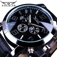 jaragar original brand mens watches automatic watch self wind date 3 dials fashion men mechanical wristwatch leather strap clock