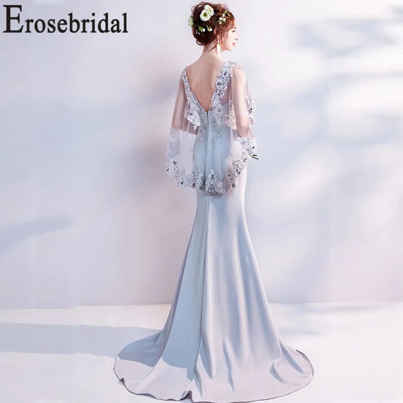 Erosebridal New Arrival 2019 Satin Evening Dress Mermaid Gown Backless Formal Party Women Gray robe de soiree | Свадьбы и торжества