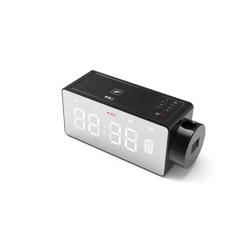Black Беспроводной зарядки Проекционные цифровые часы Bluetooth динамик светодиодный большой экран Будильник Повтор FM DIY Будильник Музыка настольные часы - Цвет: Black