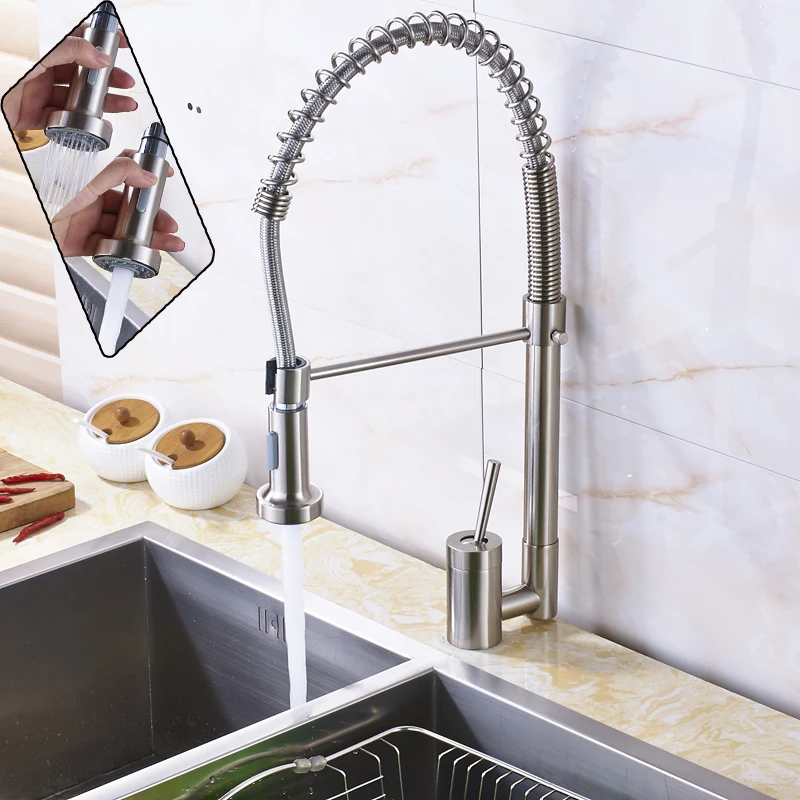 Матовый никелевый потяните вниз опрыскиватель Ktichen раковина кран Однорычажный