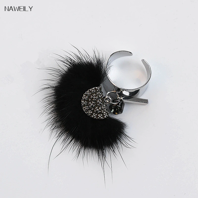 Преувеличенные хрустальные меховые Шаровые Кольца для женщин брендовый дизайн