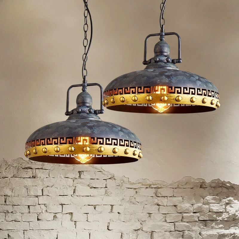 Vintage Industrial Wind Retro Iron Painted Round Chain Pendant Light with E27 Edison Bulb for Bar Cafe Dining Room Hanging Light