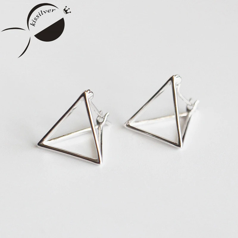 

Kissilver Simple earrings creative geometry, solid triangle pierced, S925 pure Tremella nail, ear button, personalized Earrings