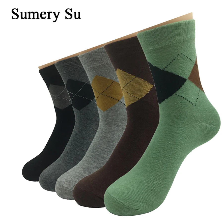 5 Pairs/Lot Casual Socks Men Patchwork Color Business Socks Healthy Absorb Sweat Mens Gift Socks