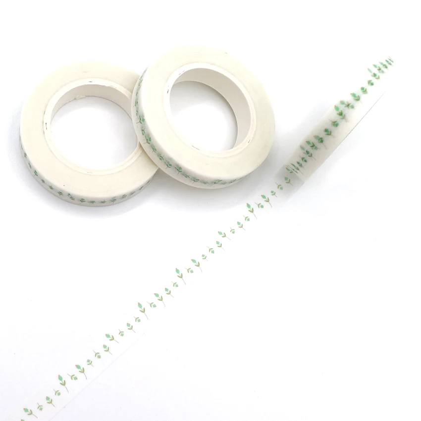 

10m*8mm Green Colored Flowers Washi Masking Paper Tape Sticky scrapbooking DIY Office Stationery Decorative Adhesive Tape 1 PCS