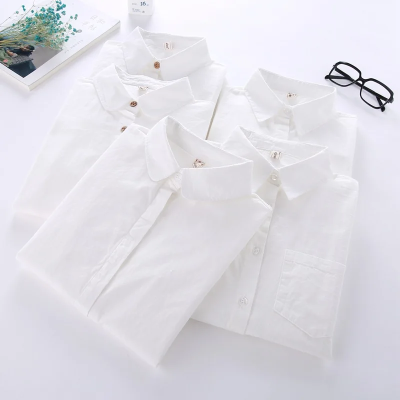 

Women Shirts Blouses Autumn Spring Female Shirt Turn Down Collar Long Sleeve Lady Tops Casual Cotton Blouse Blusas White