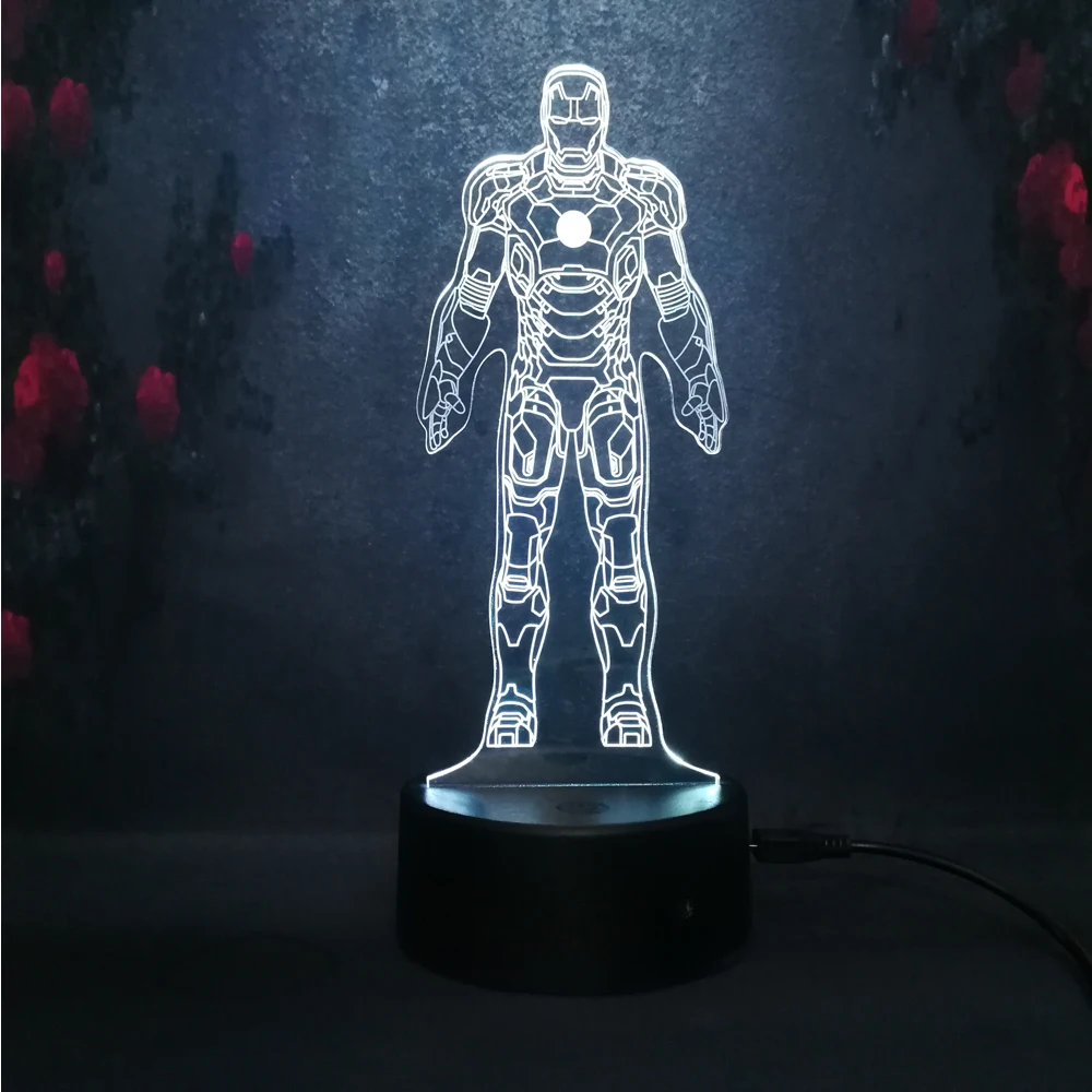 7 видов цветов Современная Фигурка Железный человек USB Touch Lampara de mesa infantil noche LED