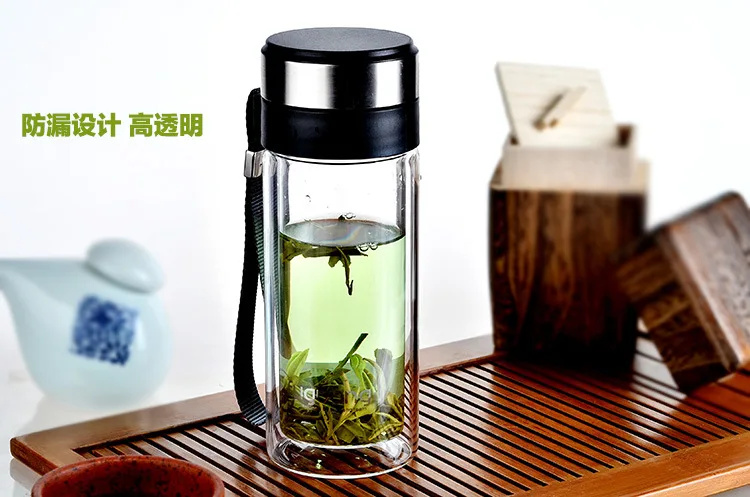 1 шт. двухслойная стеклянная бутылка для воды с инфузером герметичное прозрачное