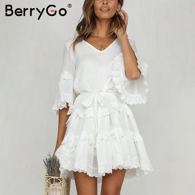 BerryGo элегантное многослойное женское летнее платье с рюшами повседневное
