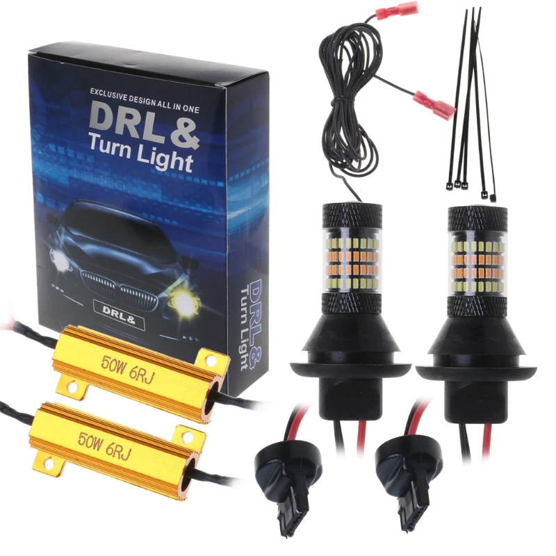2pc T20 7440 96-LED 3014 50W Dual-Color Switchback LED DRL Turn Signal Light Kit | Автомобили и мотоциклы