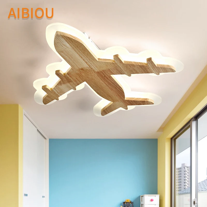 AIBIOU современные светодиодные потолочные лампы для детской комнаты самолет тени поверхностного монтажа дети светильник деревянный мальчики спальня освещение