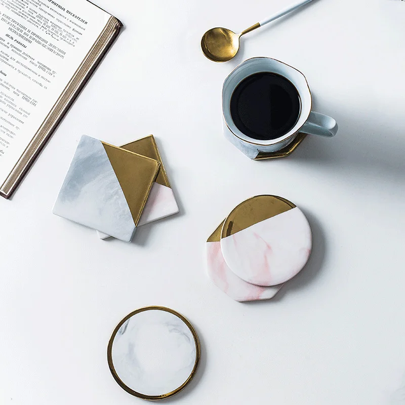 Позолоченная мраморная керамическая подставка под чашку коврик для напитков