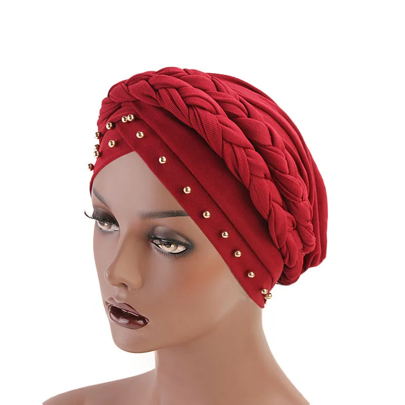 Мусульманский женский тюрбан с двойными перекрещивающимися бусинами головной