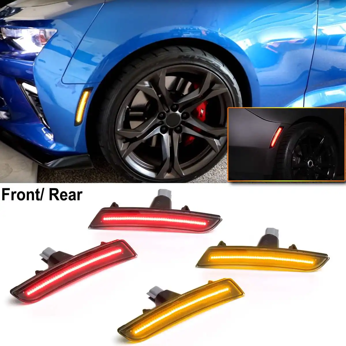 1 Set Пара 12 В ABS+ светодиодный фонарь для Chevy Camaro, дымчатый светодиодный фонарь, передняя Янтарная лампа, задние красные боковые габаритные огни, лампы - Испускаемый цвет: 1 Set