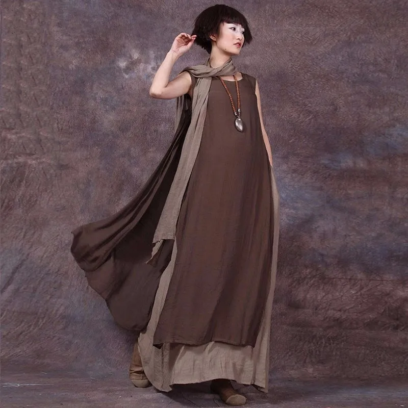 Женское винтажное Макси-платье без рукавов размера плюс однотонное повседневное