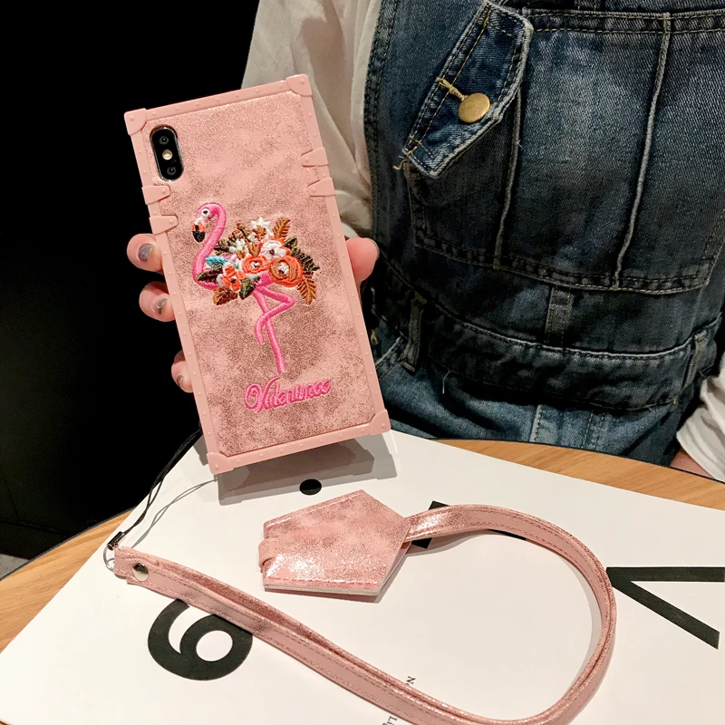 Модный Роскошный силиконовый чехол с фламинго для iPhone 6 7 8 Plus X XS XR XSMAX квадратный