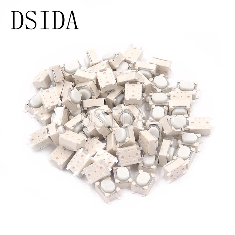 100 шт./лот микрокнопочный переключатель Tact SMD 4Pin 3x4x2.5мм белый тактильный такт