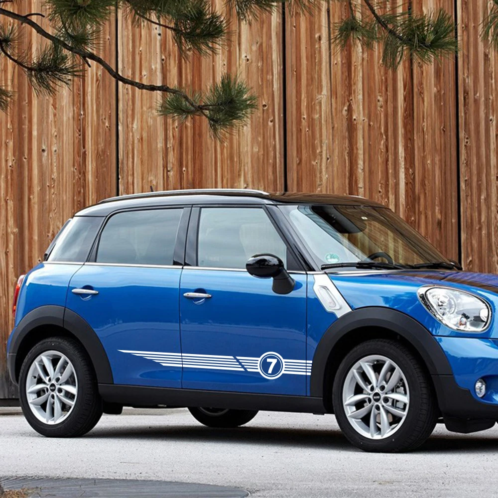 1Pair Door Side Body Skirt Stripe Seven Decal Stickers For MINI Cooper S One R53 R55 R56 F56 F57 F60 Countryman Car Accessories |